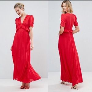ASOS red pleated ruffle tea maxi dress